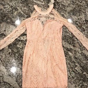 Pale Pink Lace Zip-Up Dress